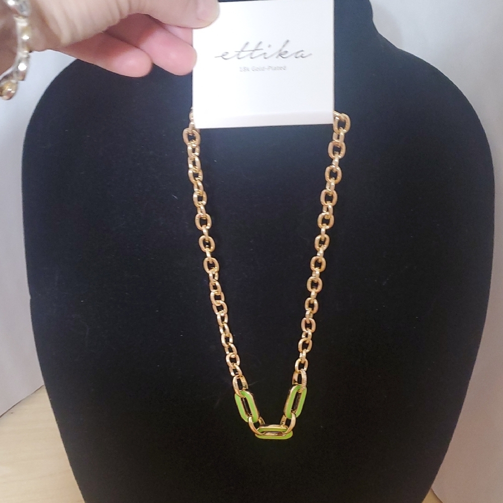 ettika Gold and Green Necklace with Pendant